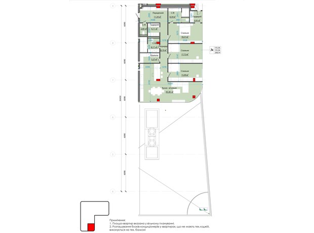 ЖК Avenue 25: планировка 3-комнатной квартиры 202.62 м²