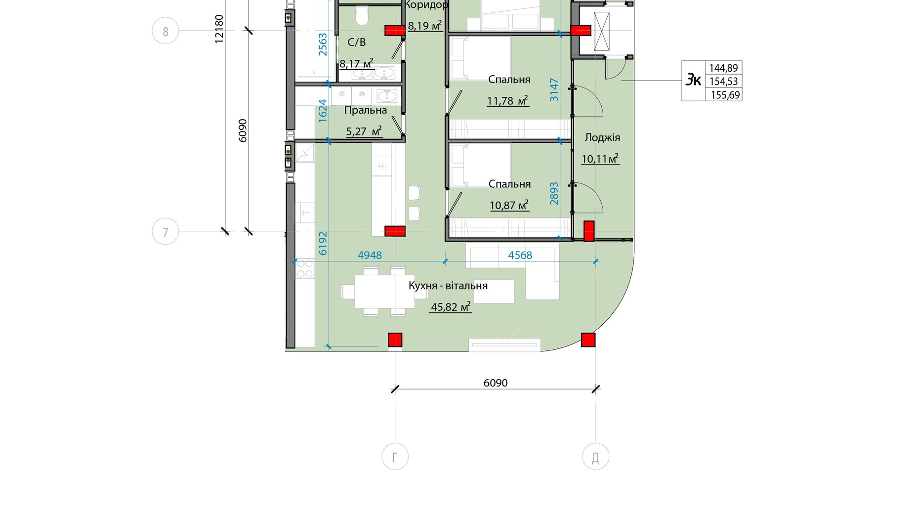 Планування 3-кімнатної квартири в ЖК Avenue 25 154.43 м², фото 471580