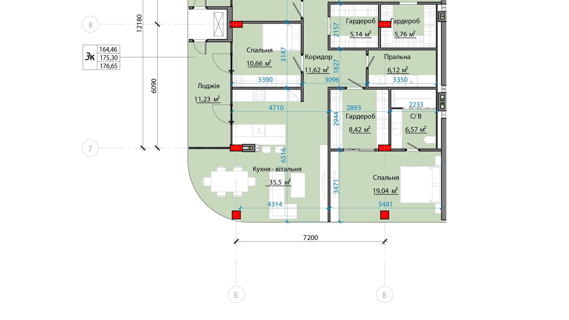 Планировка 3-комнатной квартиры в ЖК Avenue 25 180.99 м², фото 471582