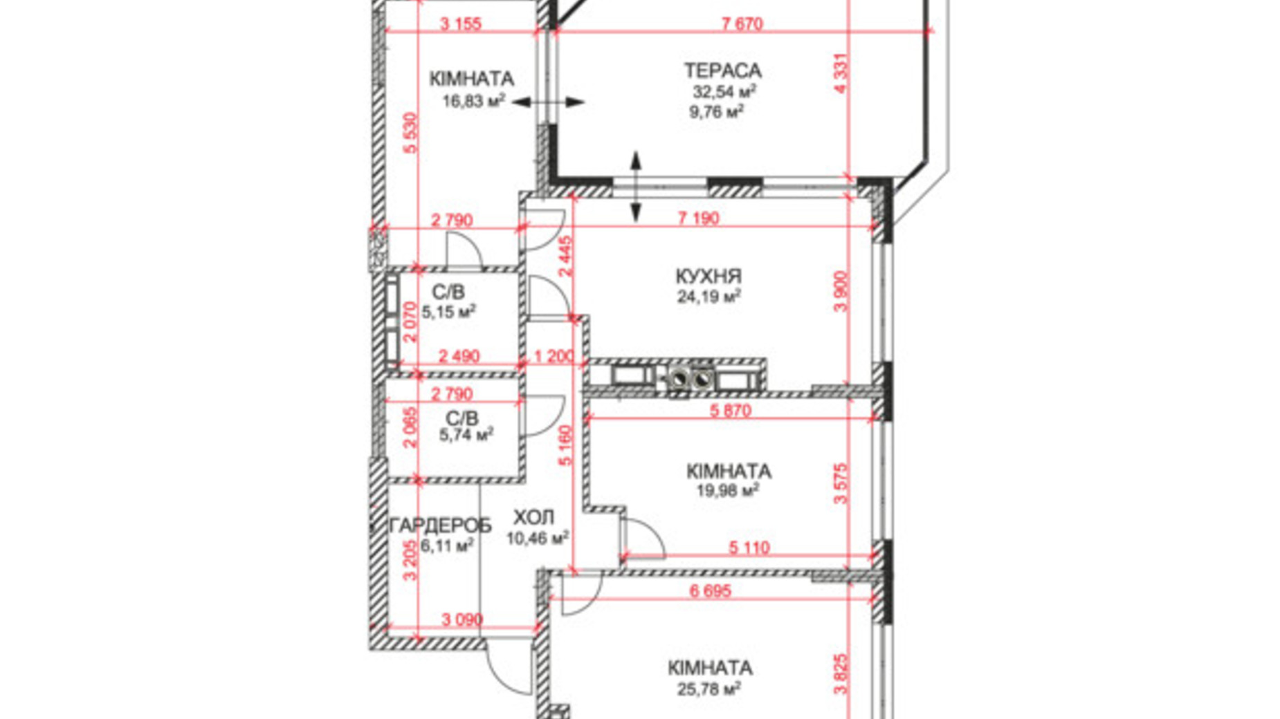 Планировка 3-комнатной квартиры в ЖК Клубный дом 2 123.95 м², фото 472927