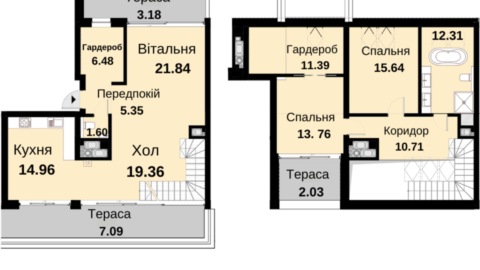 Планування багато­рівневої квартири в ЖК Княжий Холл 145.7 м², фото 474077