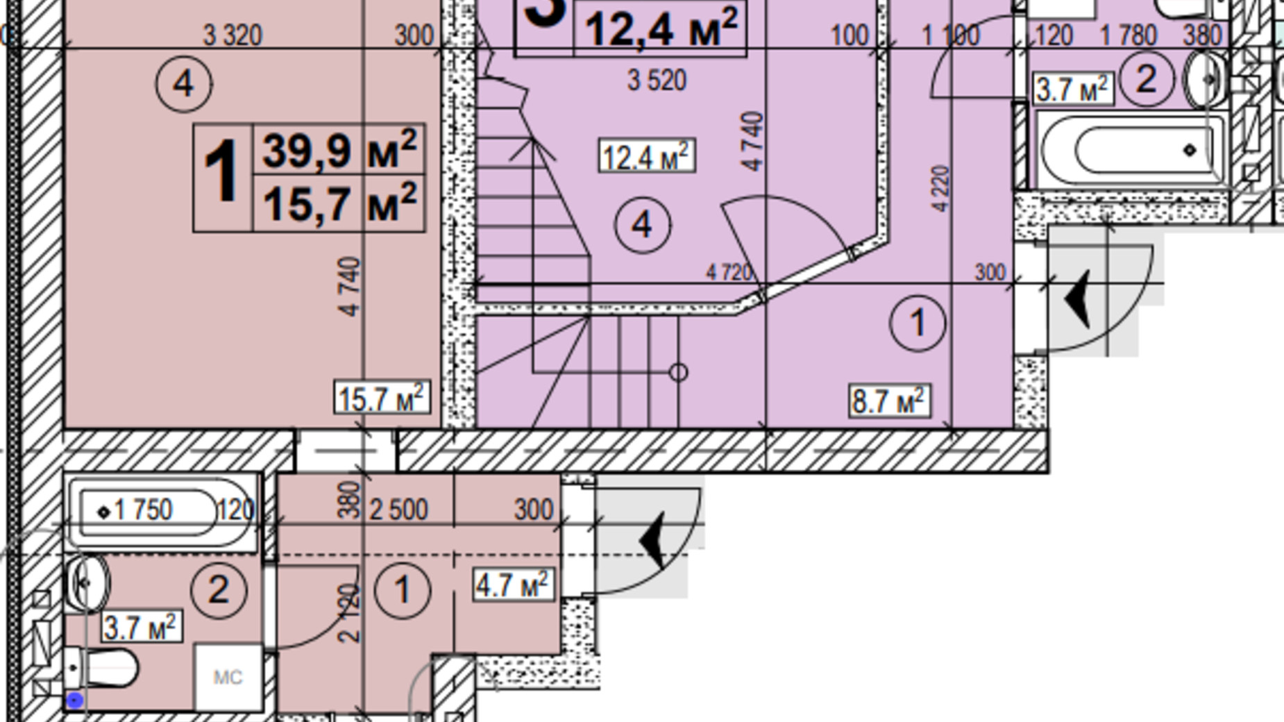 Планировка много­уровневой квартиры в ЖК Новая Конча-Заспа 121 м², фото 474464