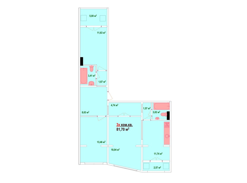 Планировка 3-комнатной квартиры в ЖК Казак Сити 81.7 м², фото 47466 Планировка 3-комнатной квартиры в ЖК Казак Сити 81.7 м², фото 47466