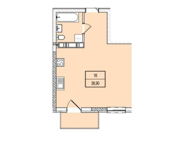 ЖК Krona house: планування 1-кімнатної квартири 36.9 м²
