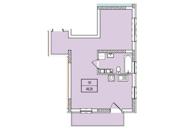 ЖК Krona house: планування 1-кімнатної квартири 49.29 м²