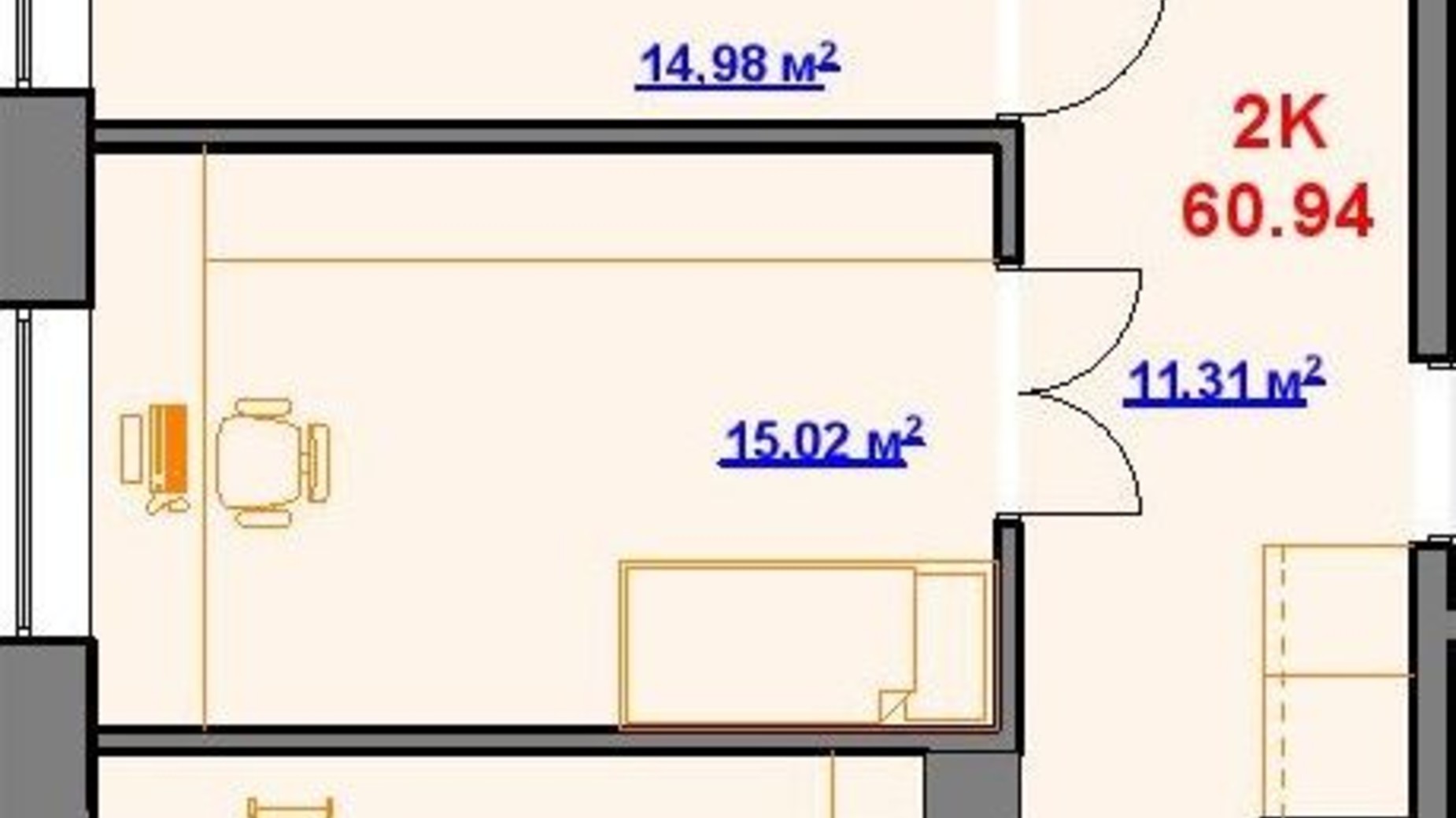 Планування 2-кімнатної квартири в ЖК майдан Шептицького, 8 60.94 м², фото 476193