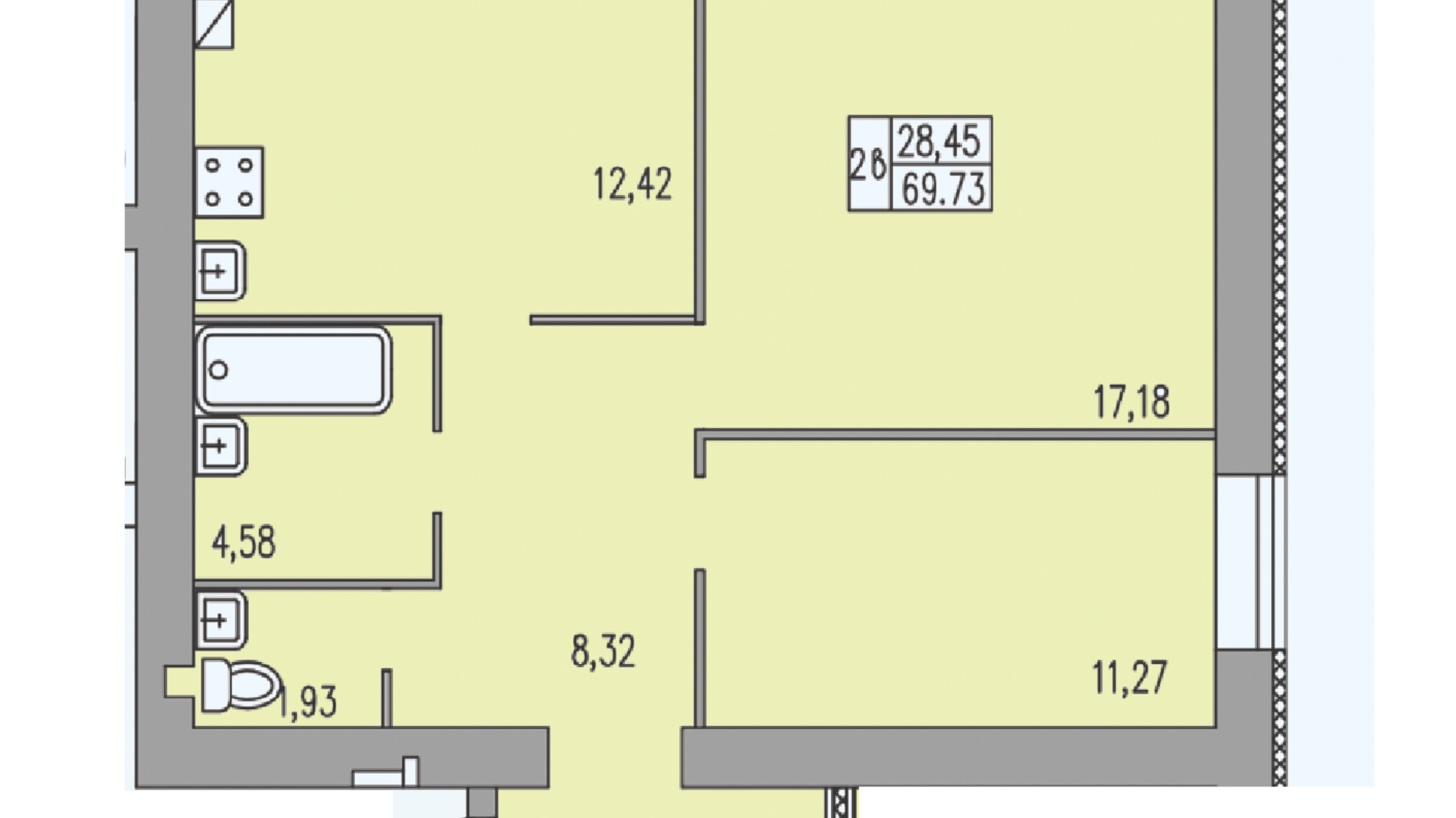 Планування 2-кімнатної квартири в ЖК Прованс 69.73 м², фото 476814