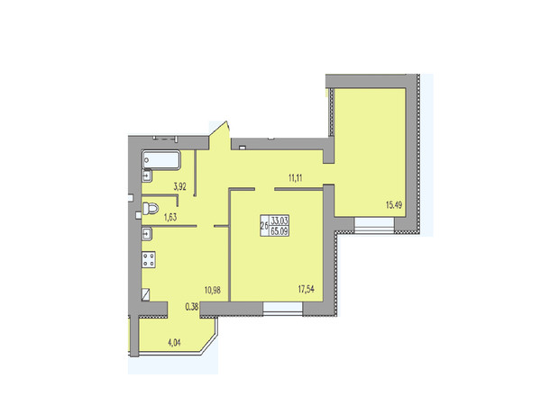 ЖК Прованс: планировка 3-комнатной квартиры 65.09 м²