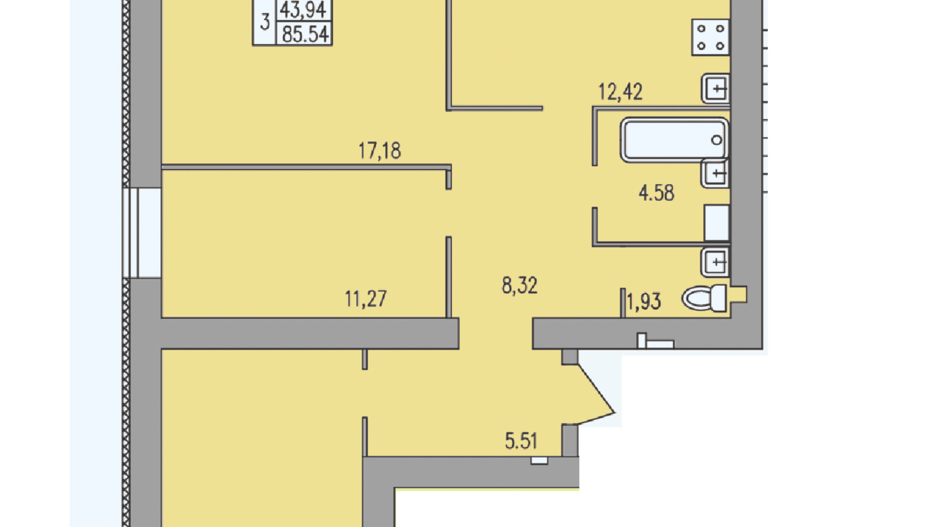 Планування 3-кімнатної квартири в ЖК Прованс 85.54 м², фото 476826