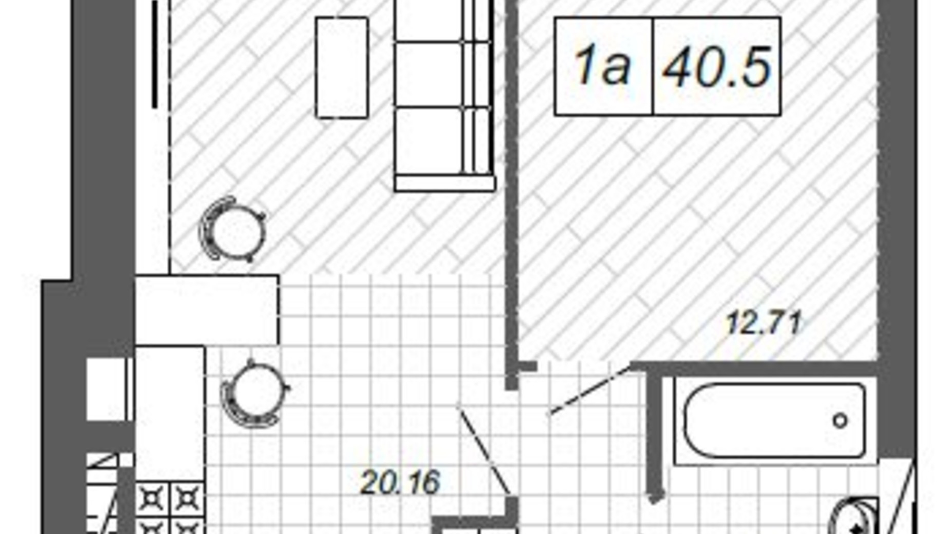 Планування 1-кімнатної квартири в ЖК Нові Метри п27 40.5 м², фото 478344