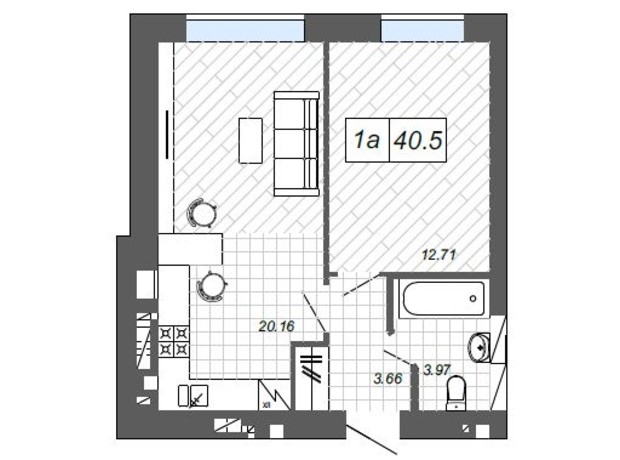 ЖК Новые Метры п27 : планировка 1-комнатной квартиры 40.5 м²