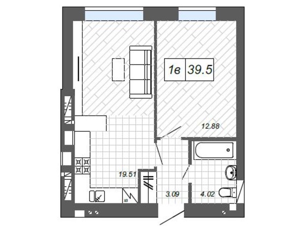 ЖК Нові Метри п27: планування 1-кімнатної квартири 39.5 м²