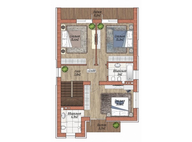 КГ Осокор: планировка 3-комнатной квартиры 150 м²