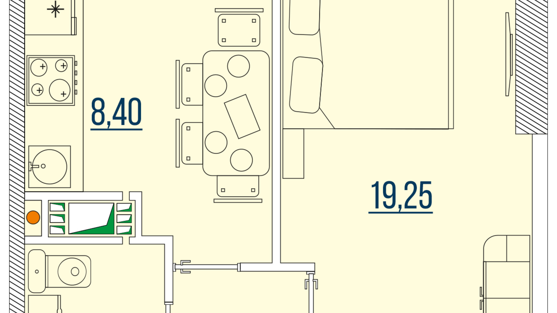 Планування 1-кімнатної квартири в ЖК Бульвар Акацiй 36.6 м², фото 478604