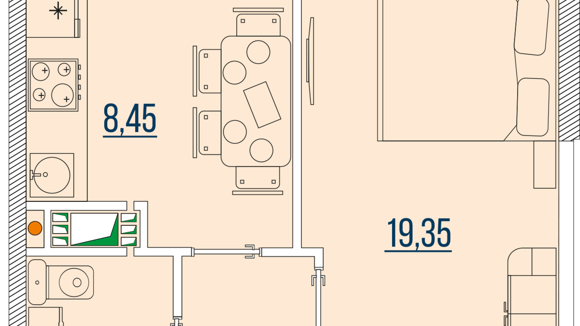 Планування 1-кімнатної квартири в ЖК Бульвар Акацiй 39.2 м², фото 478612