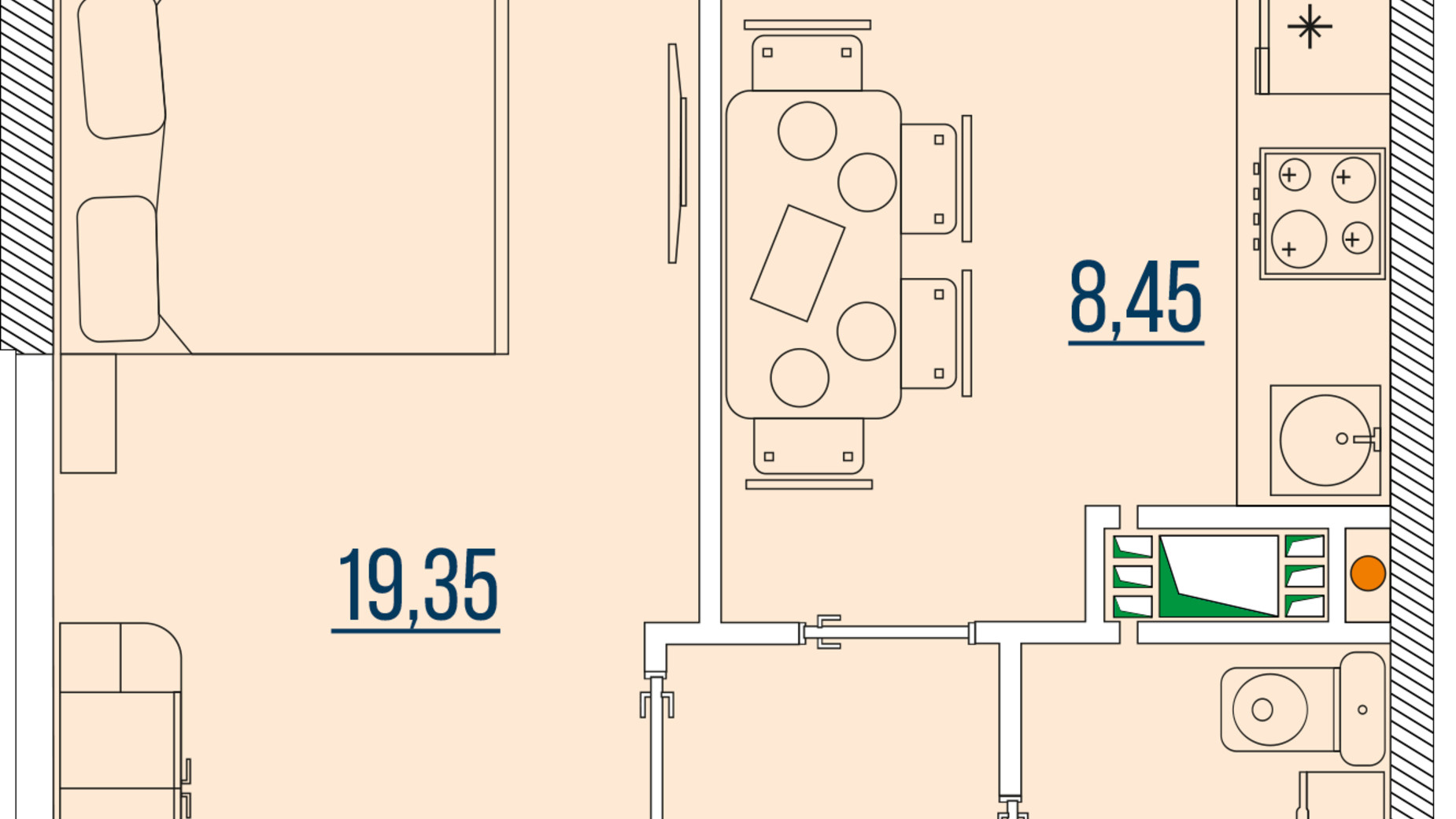 Планування 1-кімнатної квартири в ЖК Бульвар Акацiй 39.2 м², фото 478613