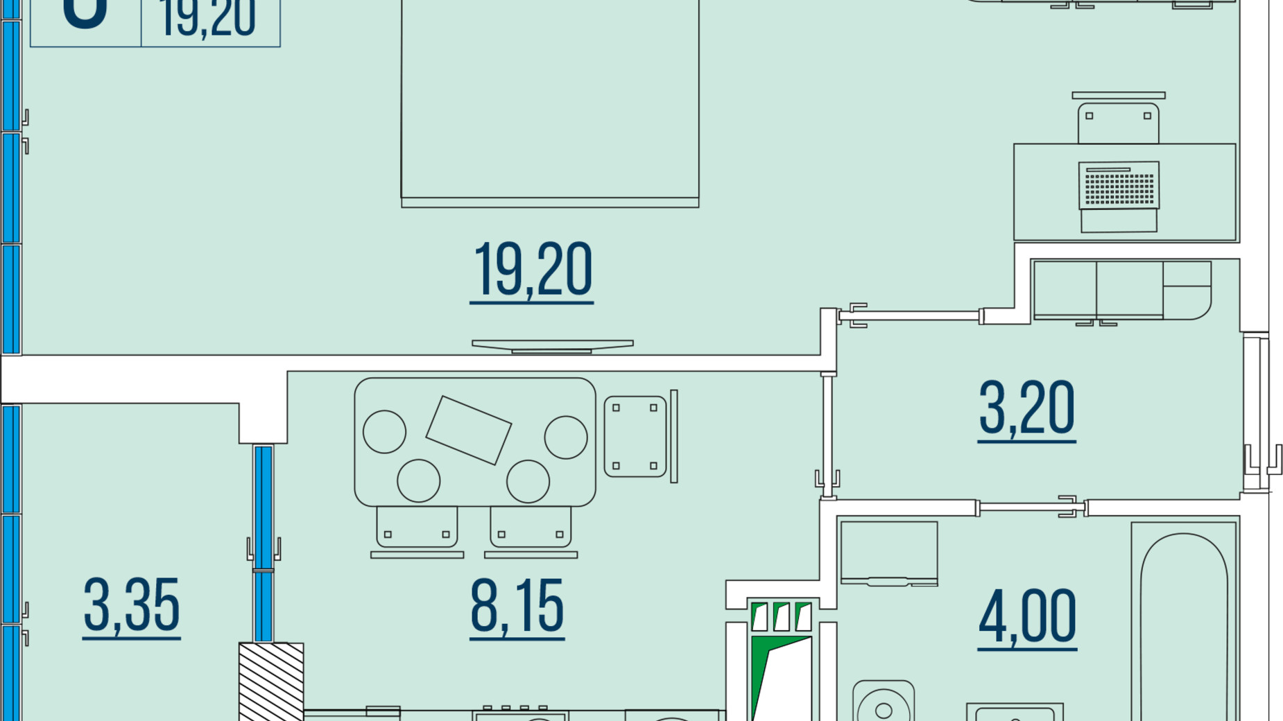 Планування 1-кімнатної квартири в ЖК Бульвар Акацiй 37.9 м², фото 478614