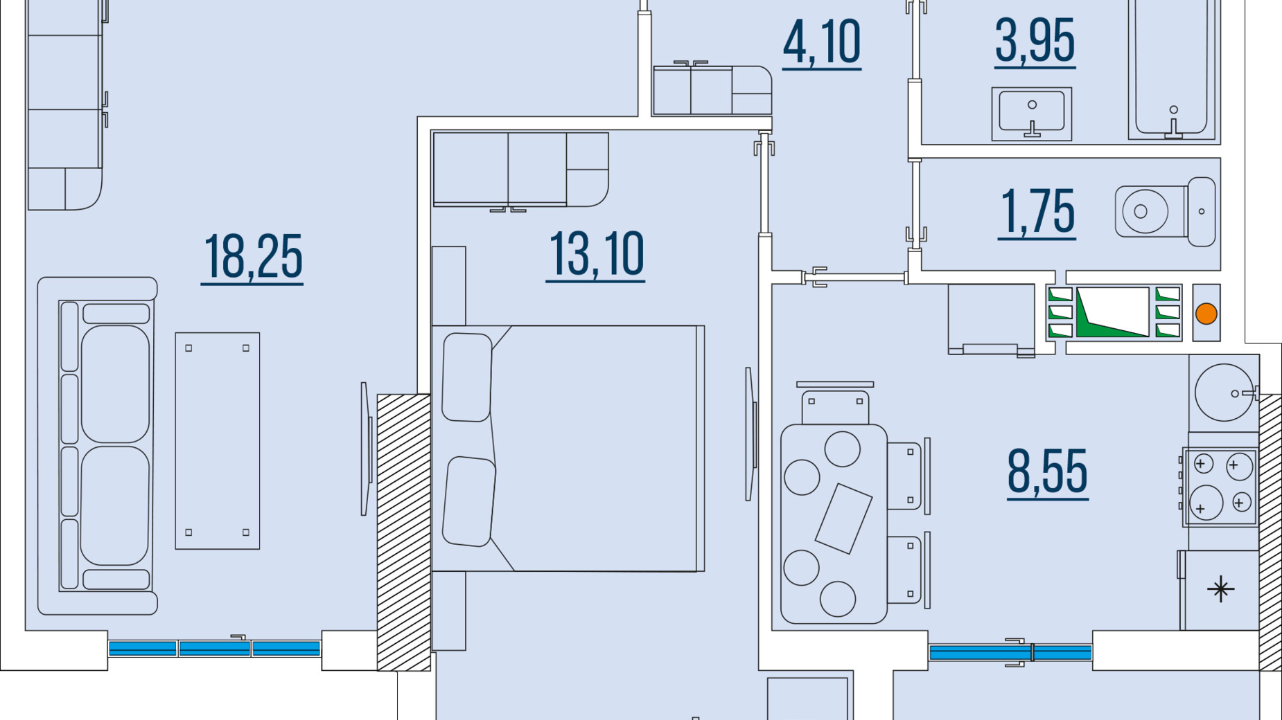 Планування 2-кімнатної квартири в ЖК Бульвар Акацiй 53 м², фото 478616