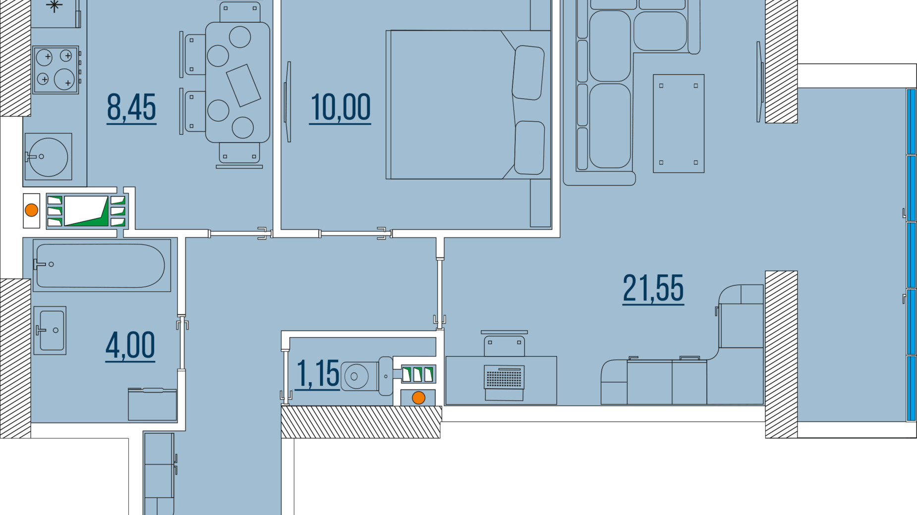 Планування 2-кімнатної квартири в ЖК Бульвар Акацiй 58.4 м², фото 478617