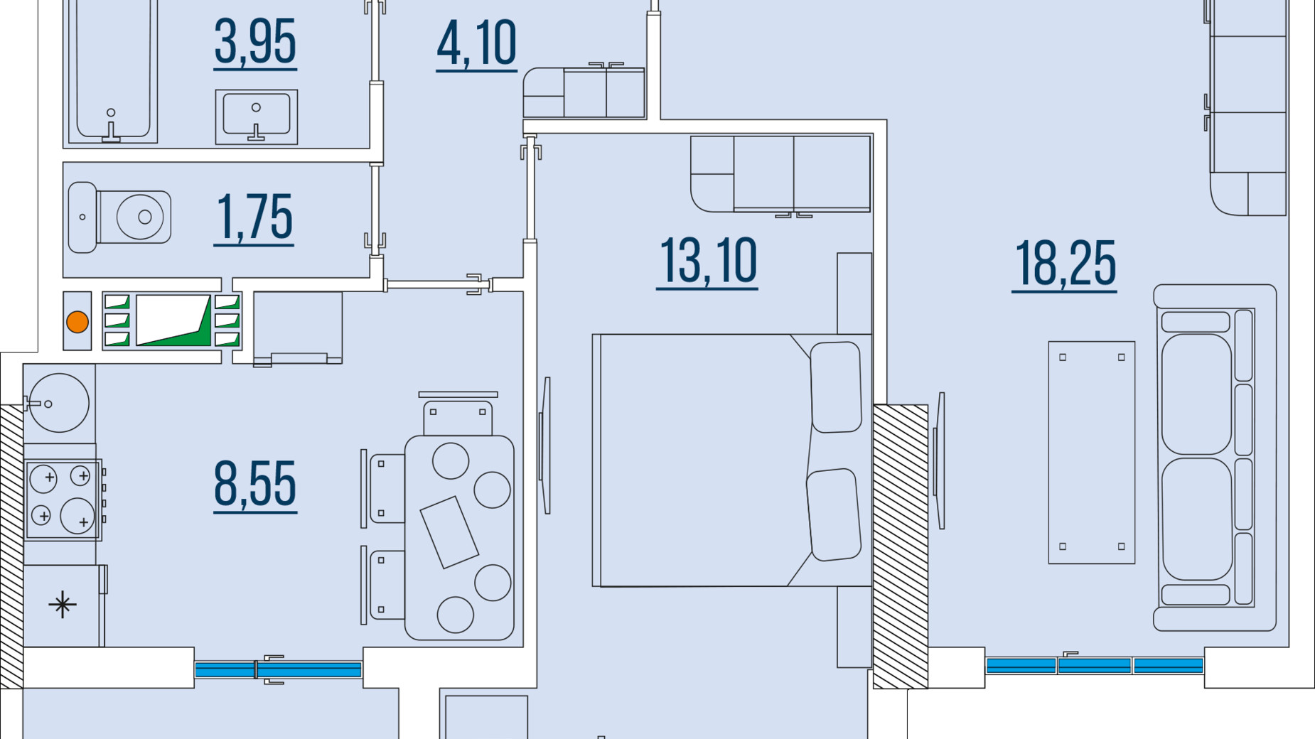 Планування 2-кімнатної квартири в ЖК Бульвар Акацiй 53 м², фото 478619