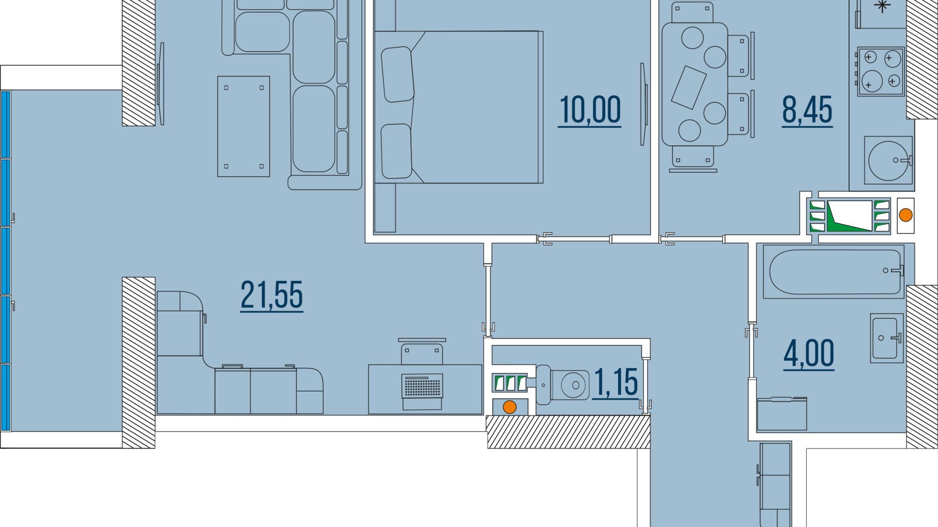 Планировка 2-комнатной квартиры в ЖК Бульвар Акаций 57.7 м², фото 478621