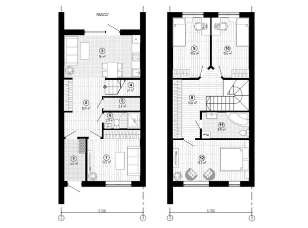 Таунхаус Козырная Семёрка: планировка 4-комнатной квартиры 105.4 м²
