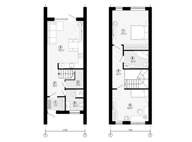 Таунхаус Козырная Семёрка: планировка 2-комнатной квартиры 84.9 м²