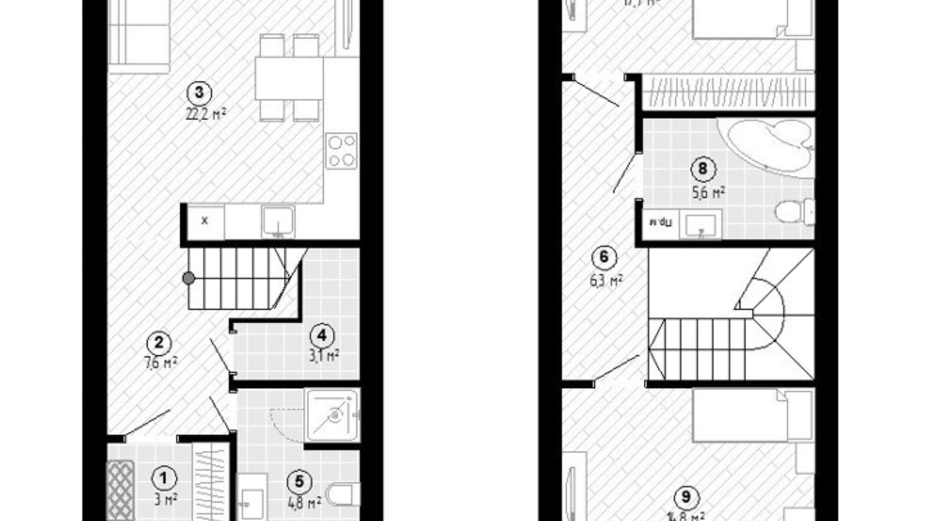 Планировка таунхауса в Таунхаус Козырная Семёрка 84.9 м², фото 479053