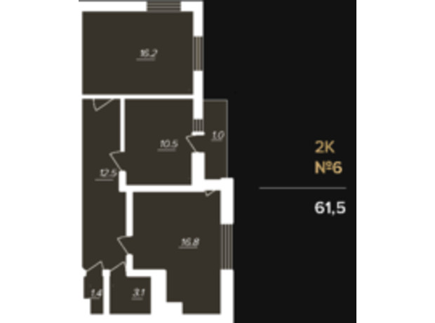 ЖК Globus Elite: планування 2-кімнатної квартири 61.5 м²