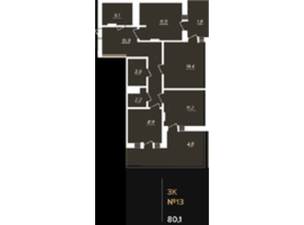 ЖК Globus Elite: планировка 3-комнатной квартиры 80.1 м²