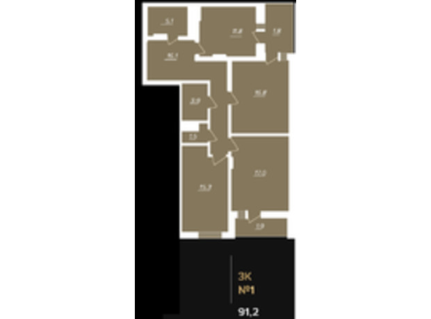 ЖК Globus Elite: планировка 3-комнатной квартиры 91.2 м²