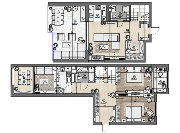 ЖК Dynastia BC: планировка 3-комнатной квартиры 148 м²