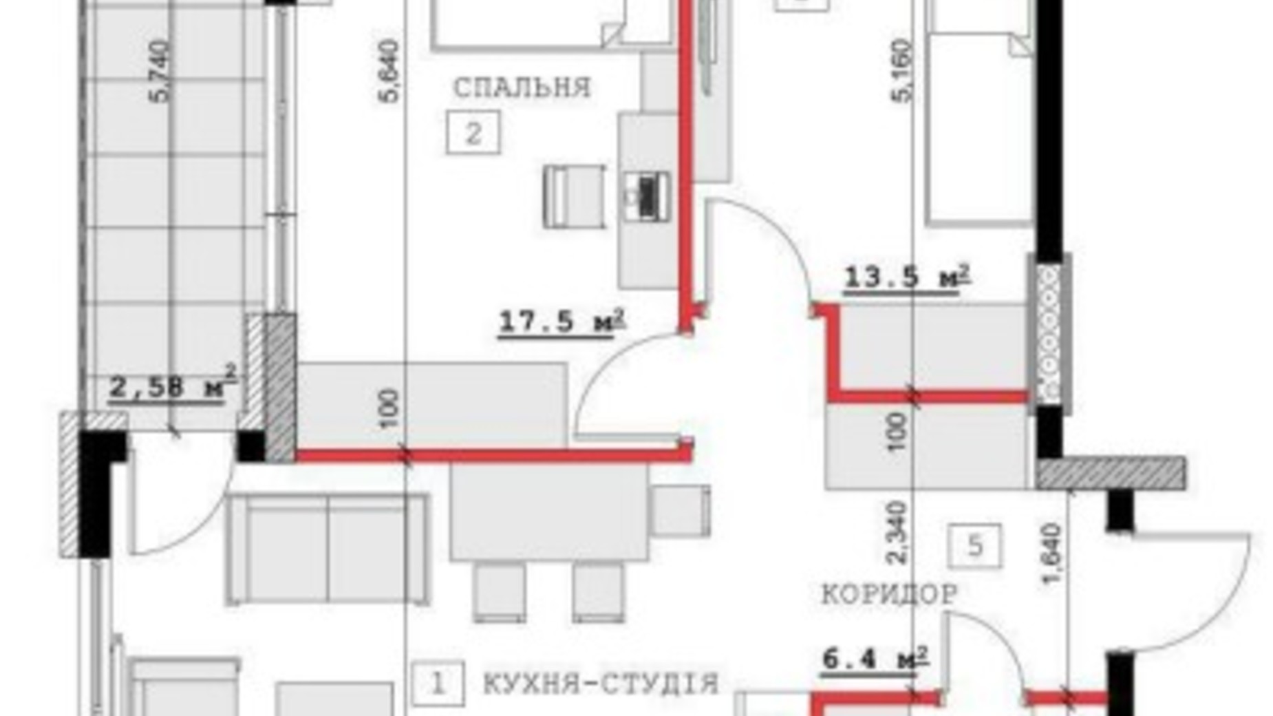 Планування 2-кімнатної квартири в ЖК вул. Павла Скоропадського, 14, 16б,16в 71.45 м², фото 481598