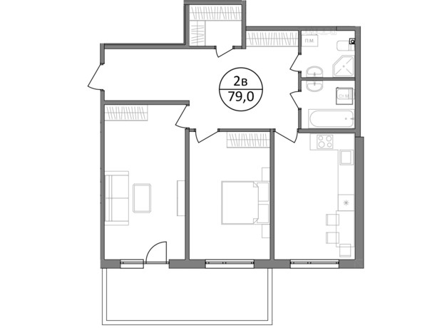 ЖК Парксайд: планування 2-кімнатної квартири 79 м²