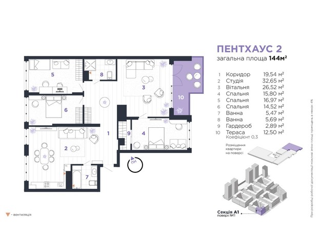 ЖК Manhattan Up: планування 5-кімнатної квартири 144 м²