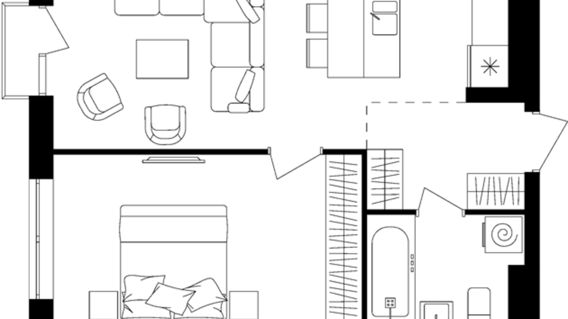 Планування 3-кімнатної квартири в ЖК Avalon Up 48.19 м², фото 483085