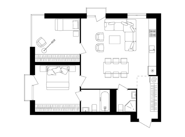 ЖК Avalon Up: планування 1-кімнатної квартири 73.39 м²