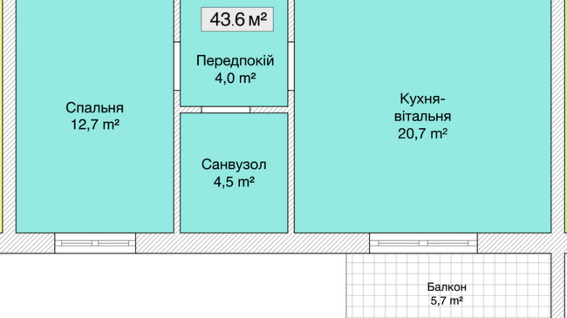 Планировка 1-комнатной квартиры в ЖК Княжий 43 м², фото 483698