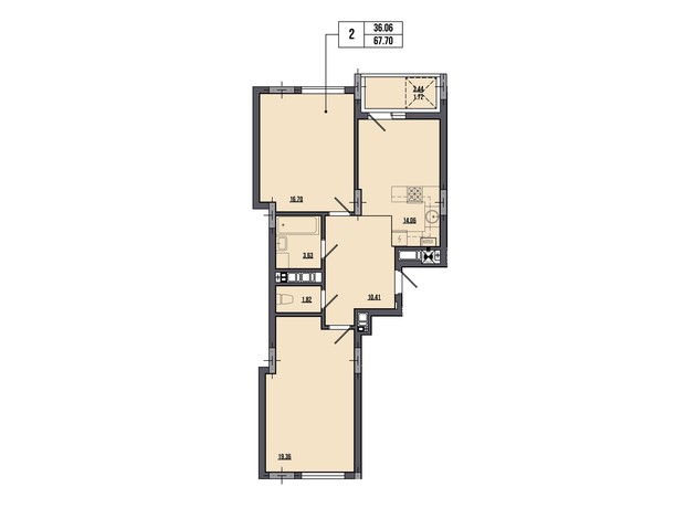 ЖК Маєток Винниківський: планировка 2-комнатной квартиры 67.7 м²