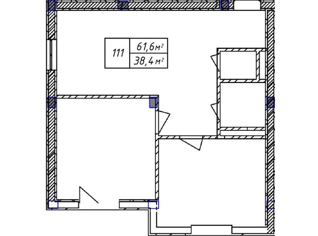 ЖК Азum: планування 2-кімнатної квартири 61.6 м²