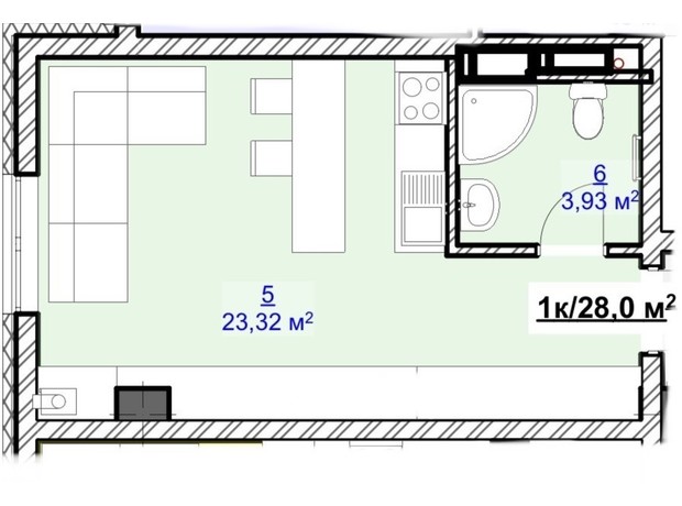 ЖК Grand Hall: планировка 1-комнатной квартиры 28 м²