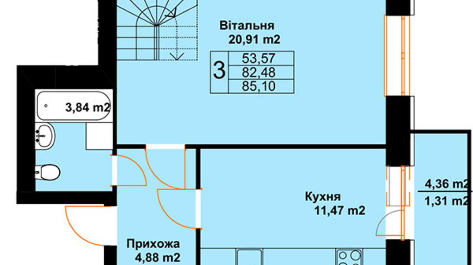 Планування багато­рівневої квартири в ЖК Баварія 85.1 м², фото 485210