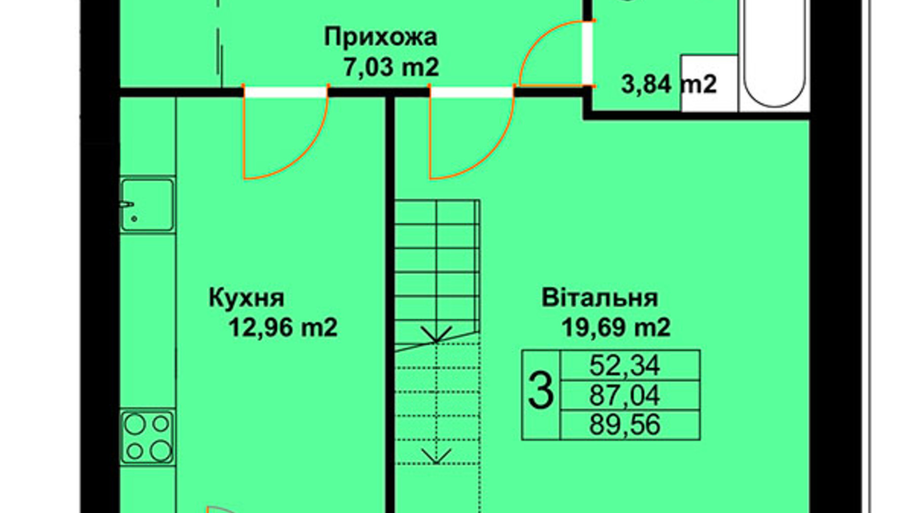 Планировка много­уровневой квартиры в ЖК Бавария 89.56 м², фото 485211