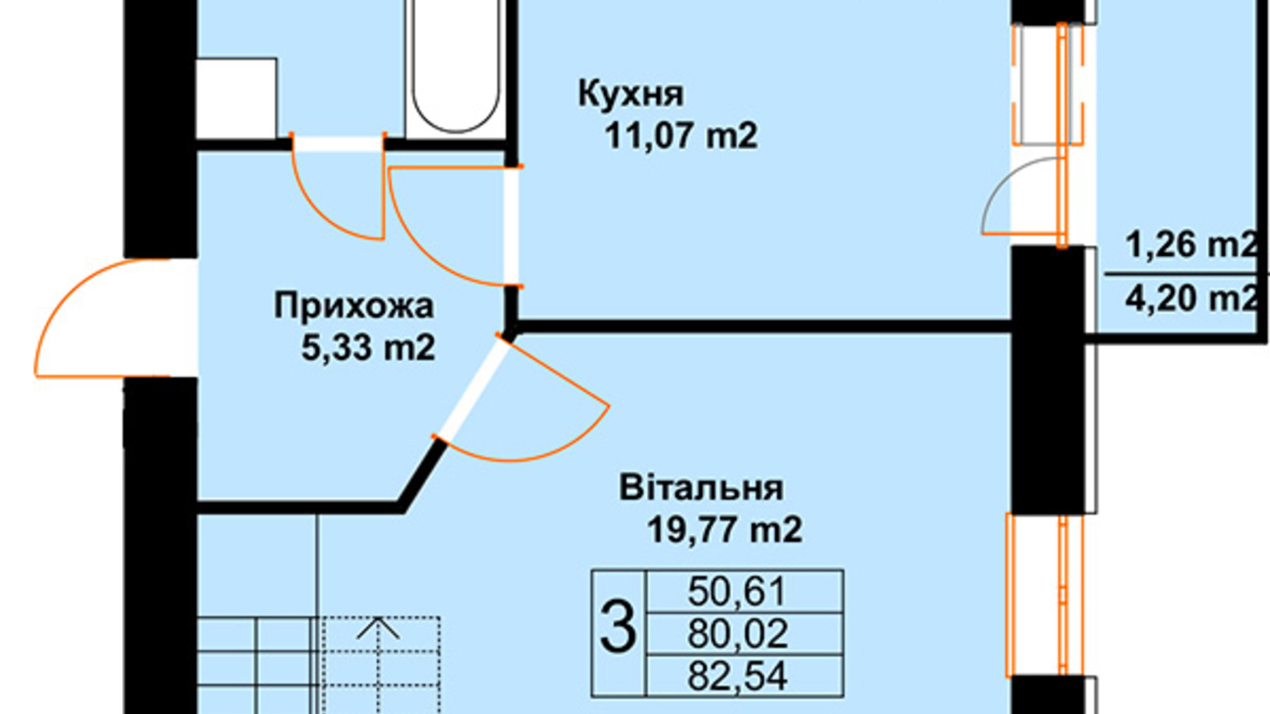 Планировка много­уровневой квартиры в ЖК Бавария 82.54 м², фото 485225