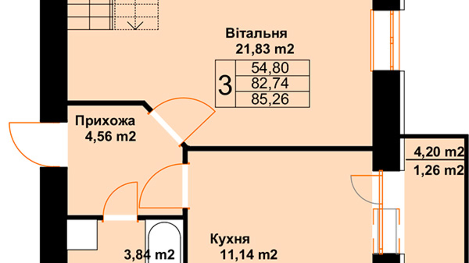 Планування багато­рівневої квартири в ЖК Баварія 85.26 м², фото 485226