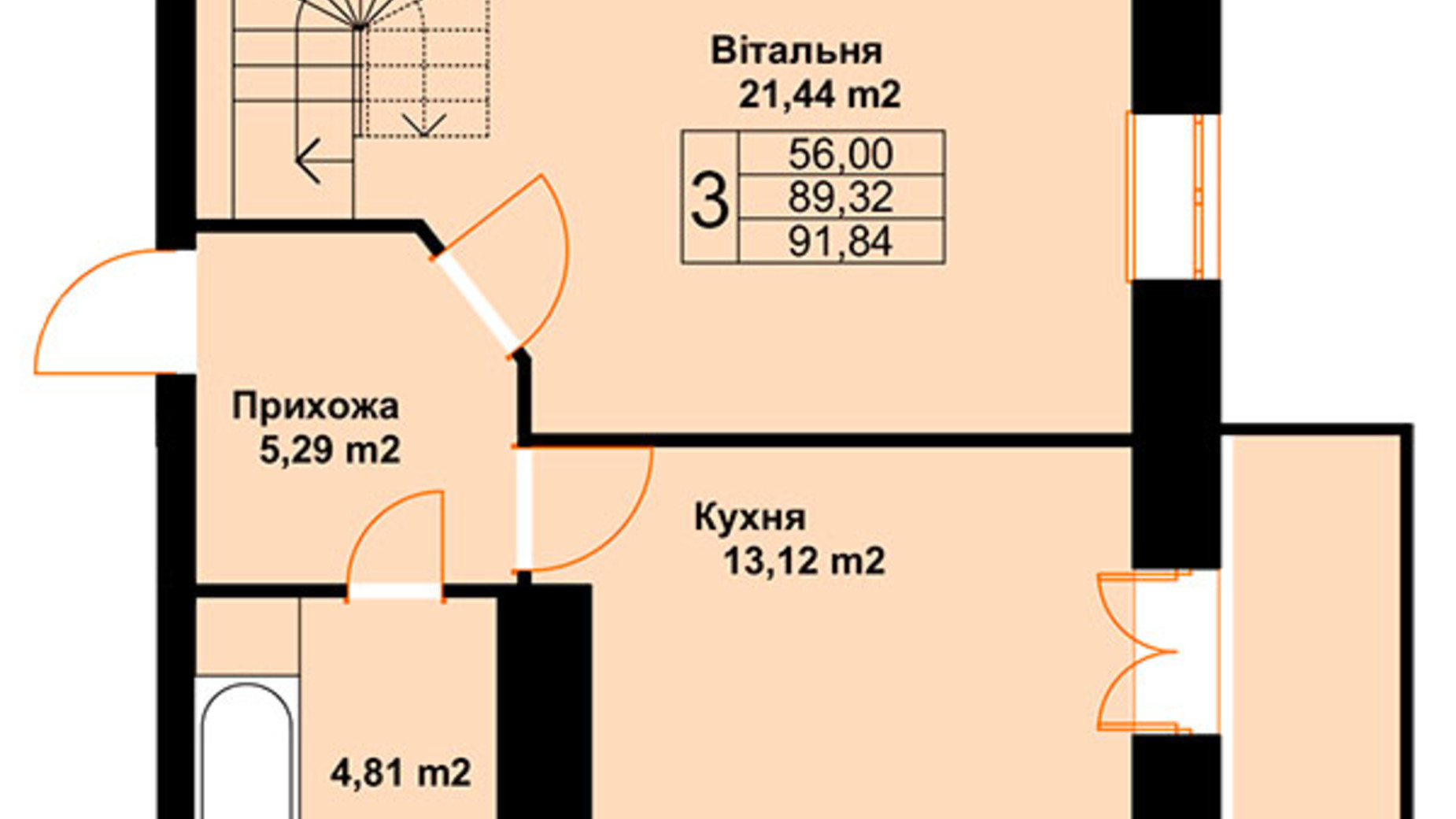 Планировка много­уровневой квартиры в ЖК Бавария 91.84 м², фото 485240