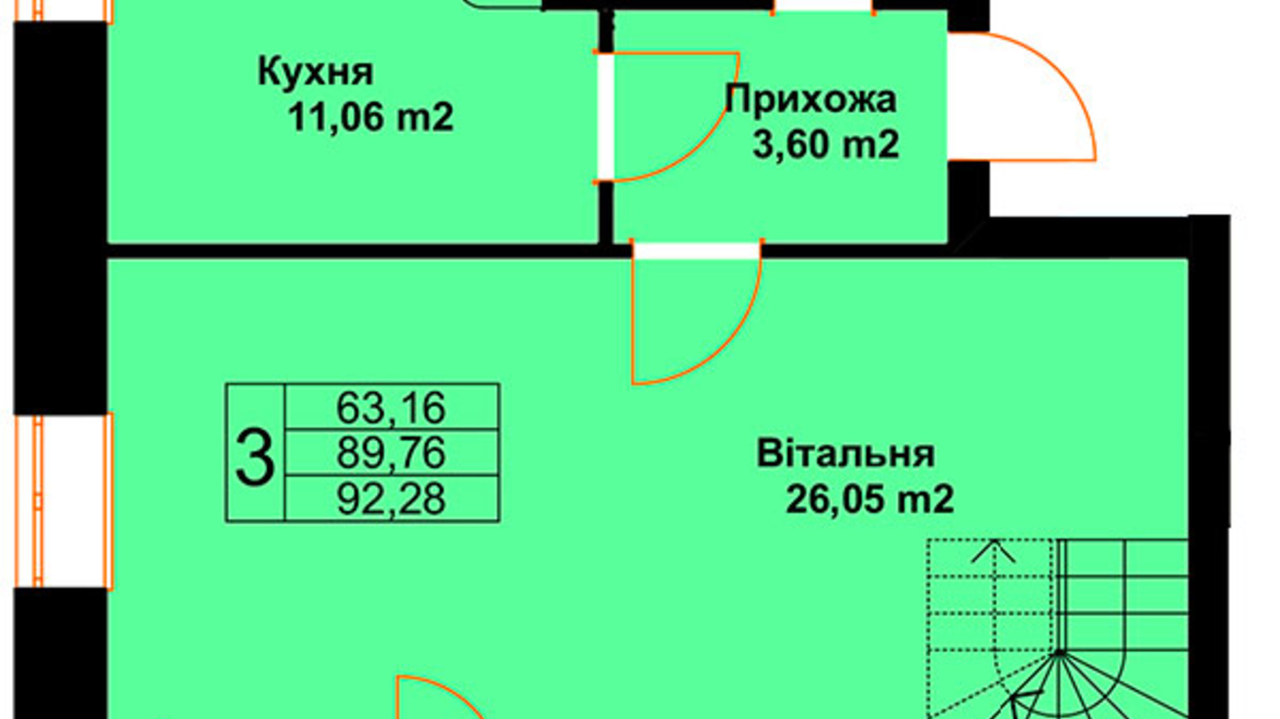 Планування багато­рівневої квартири в ЖК Баварія 92.28 м², фото 485241