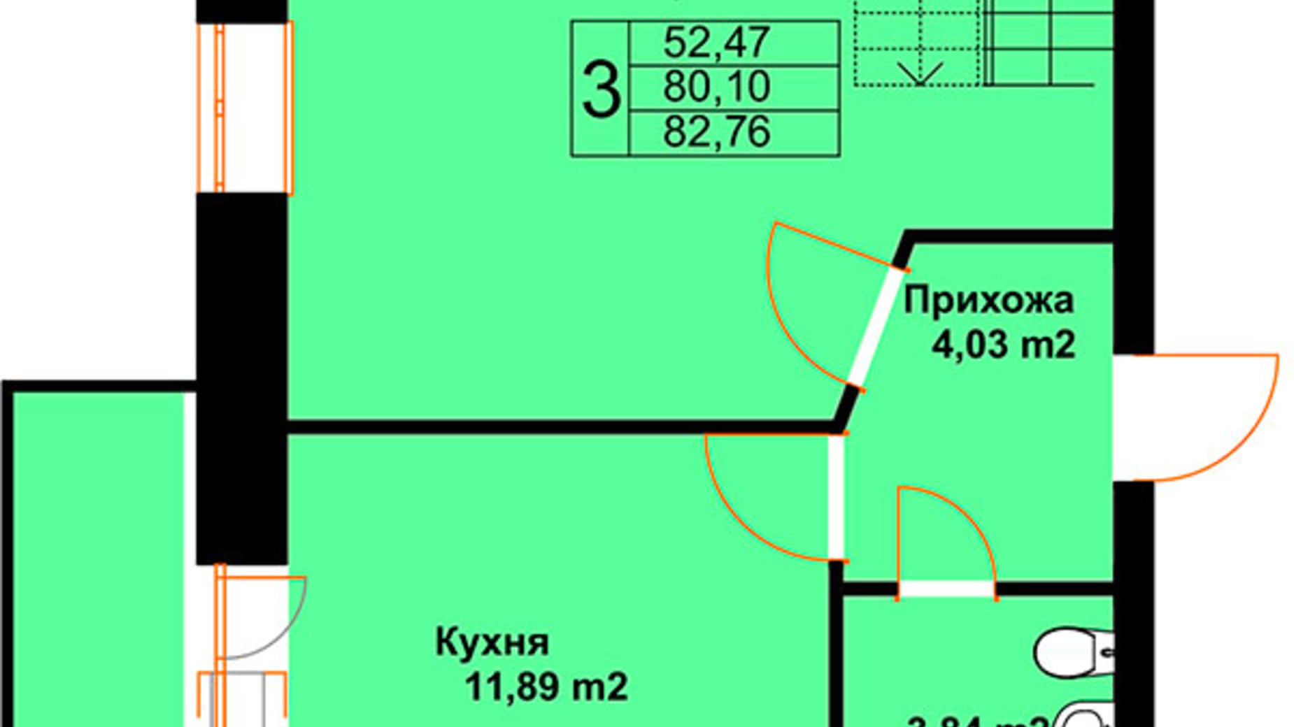 Планировка много­уровневой квартиры в ЖК Бавария 82.76 м², фото 485242