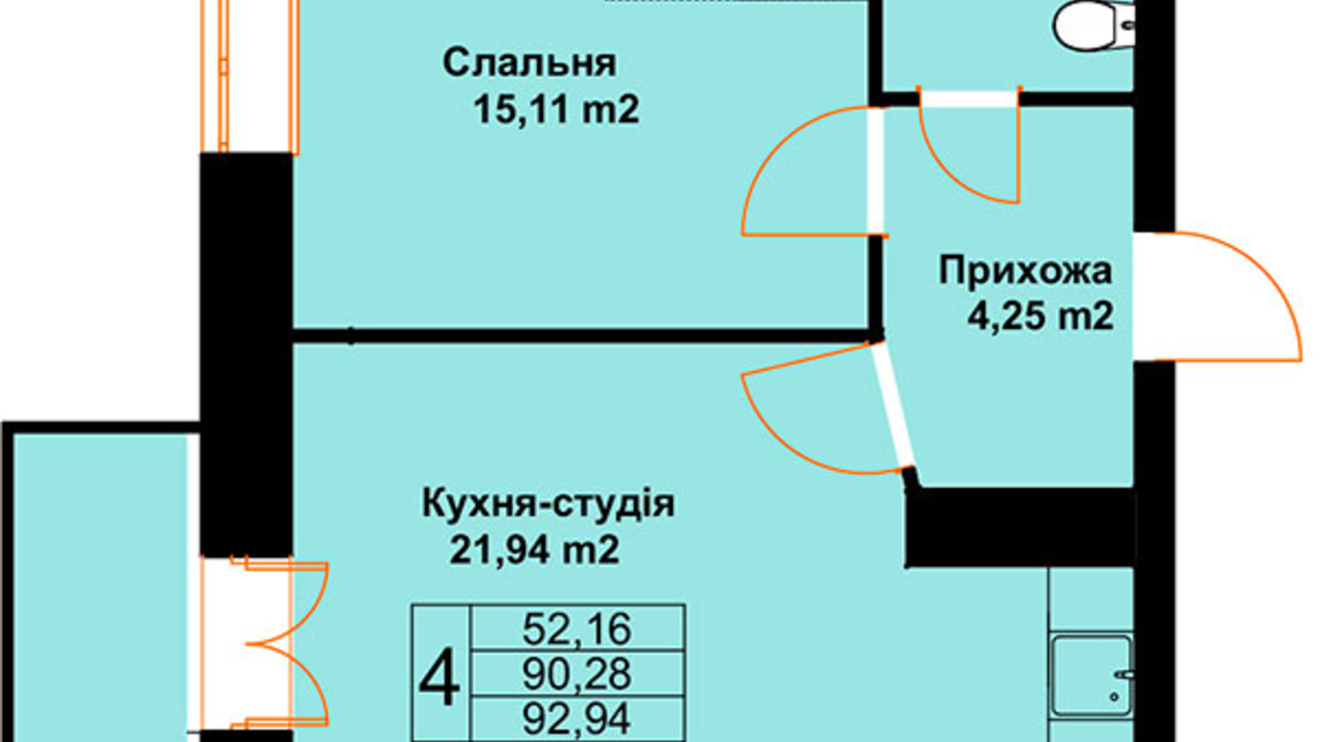 Планування багато­рівневої квартири в ЖК Баварія 92.94 м², фото 485243