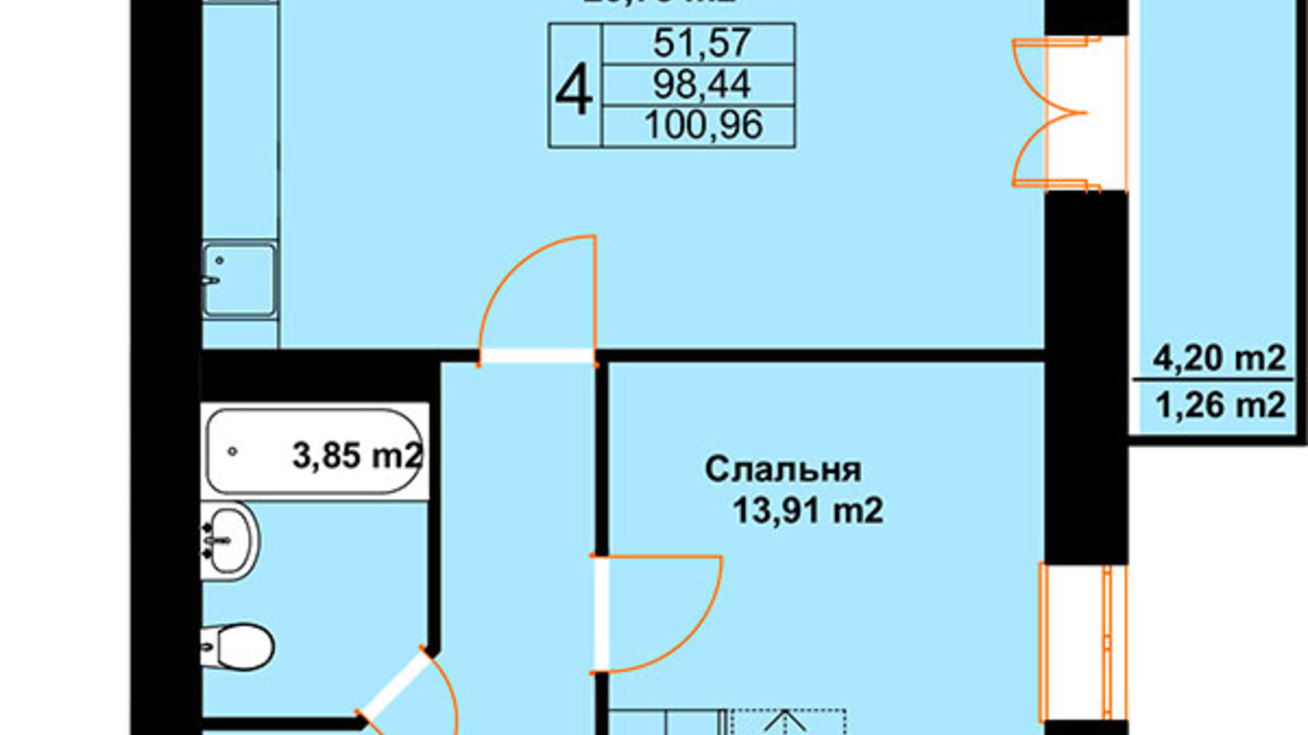 Планування багато­рівневої квартири в ЖК Баварія 100.96 м², фото 485245